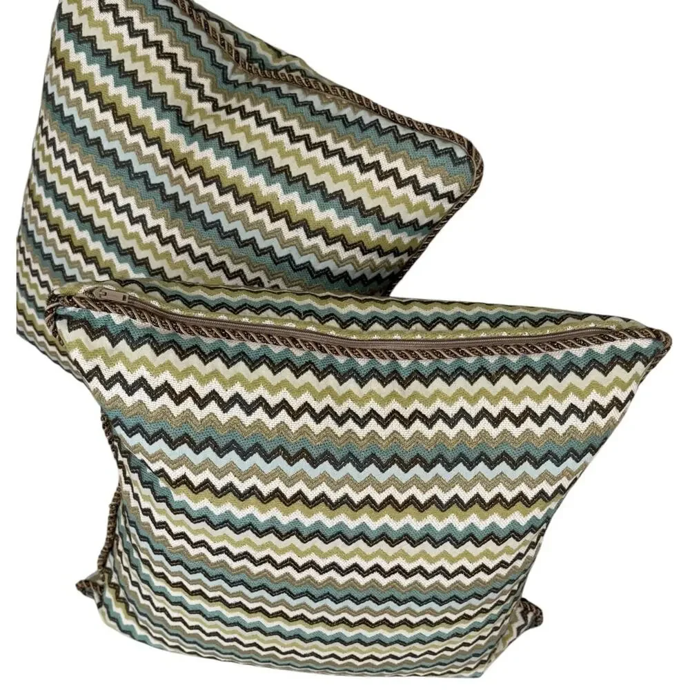 Vintage Custom Made Jacquard Chevron Pattern Throw Pillow Covers (2) MCM Thick